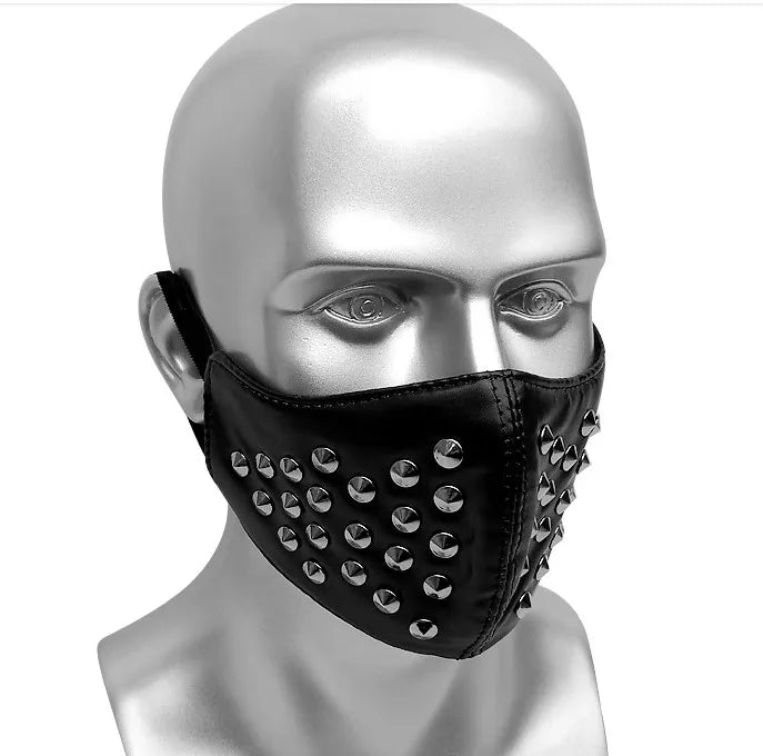 Men Women's Black PU Leather Rivet Rock Mask Lady's Breathable Party Cosplay Halloween Mouth-muffle R1408
