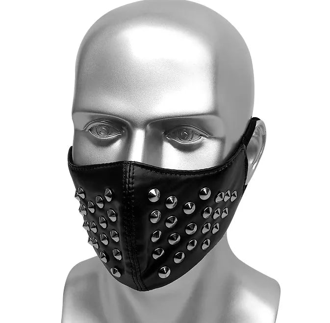 Men Women's Black PU Leather Rivet Rock Mask Lady's Breathable Party Cosplay Halloween Mouth-muffle R1408