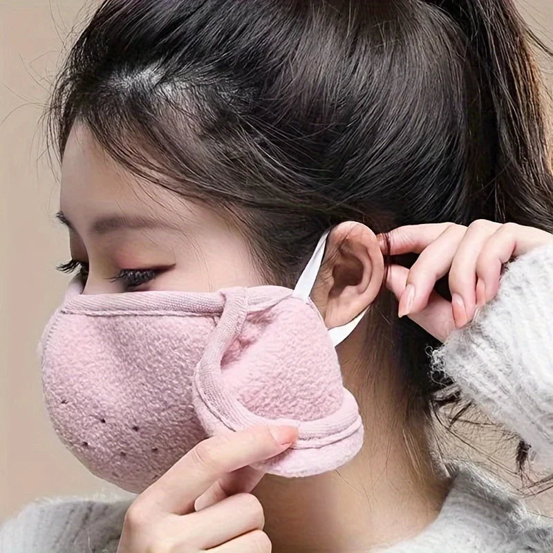 Windproof Cold Proof Face Mask Winter Warm, 3D Fleece Half Face Cover for Motorcycle Bicycle Riding, Breathable Earmuff Mask for Men Women