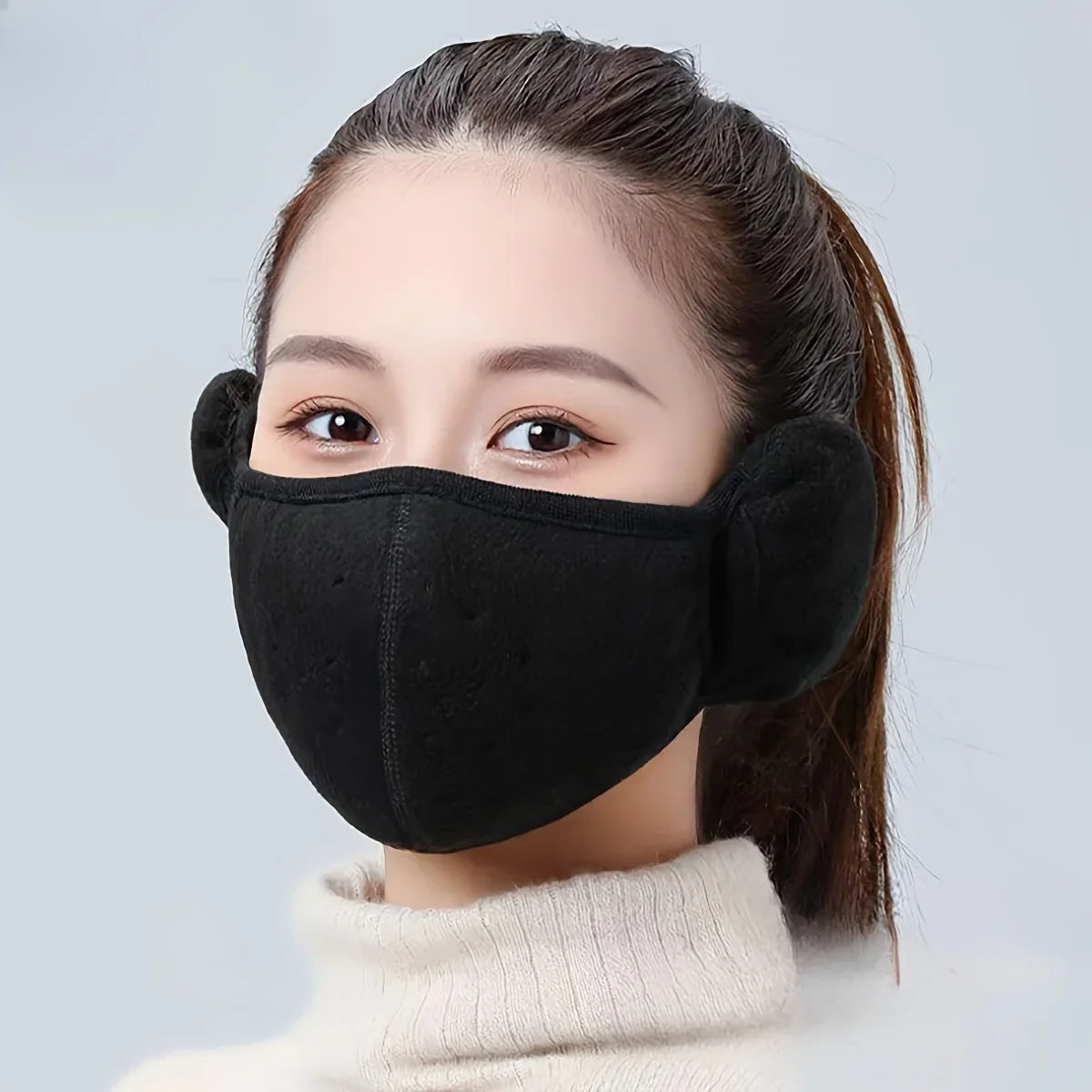 Windproof Cold Proof Face Mask Winter Warm, 3D Fleece Half Face Cover for Motorcycle Bicycle Riding, Breathable Earmuff Mask for Men Women